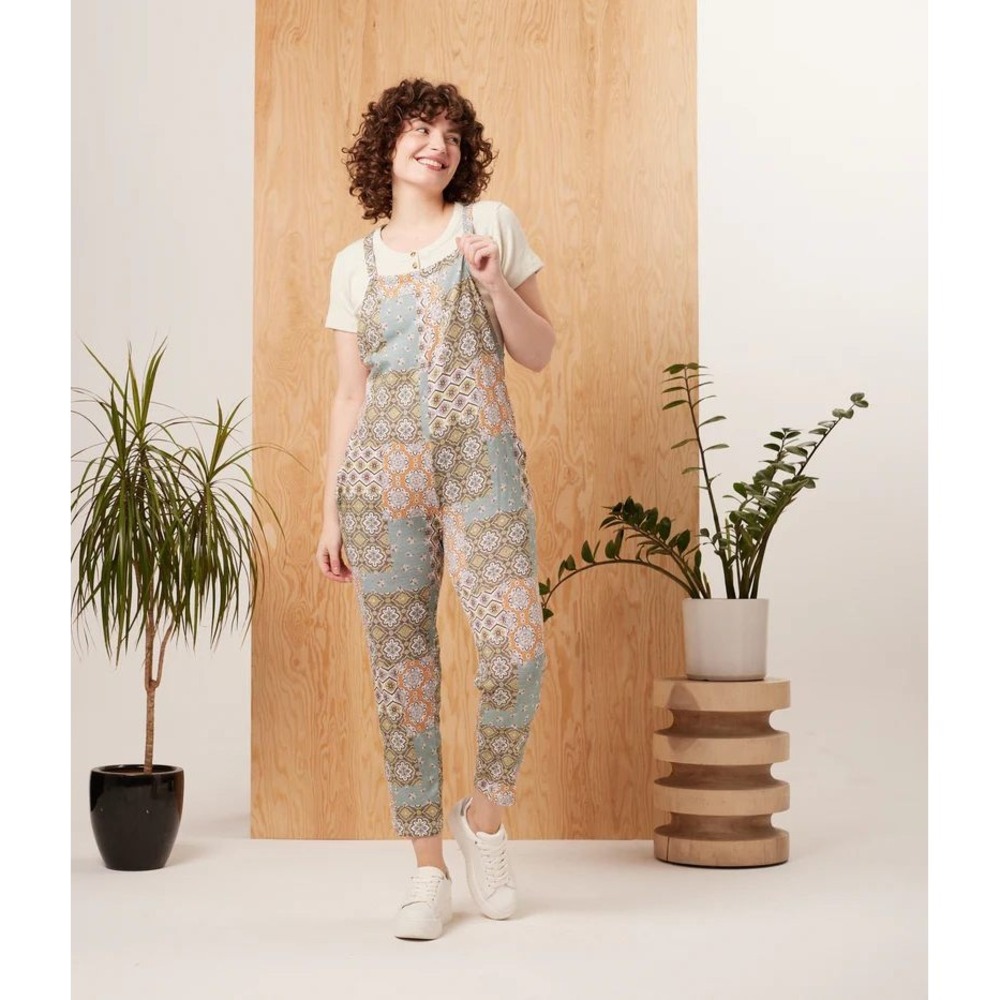 Known Supply Cadence Organic Cotton Paisley Patchwork Jumpsuit Overall XL Boho - Picture 9 of 9